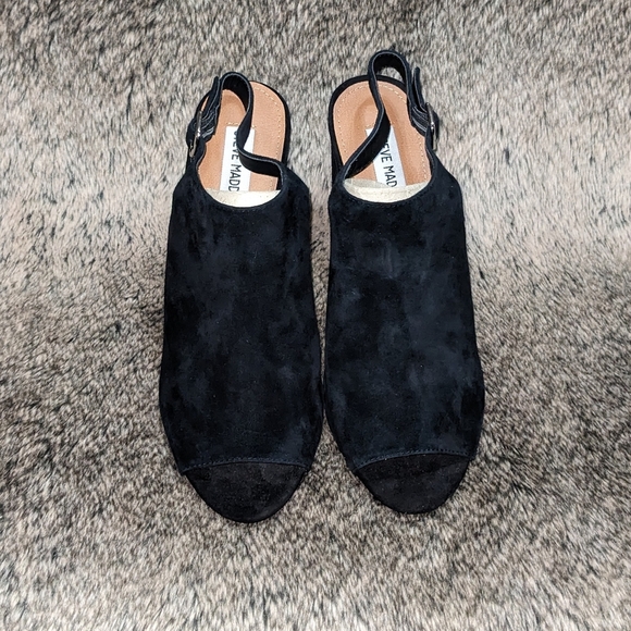 Steve Madden Deagen Black Suede Peep Toe Heels Women's 10 NWOT - Picture 5 of 13